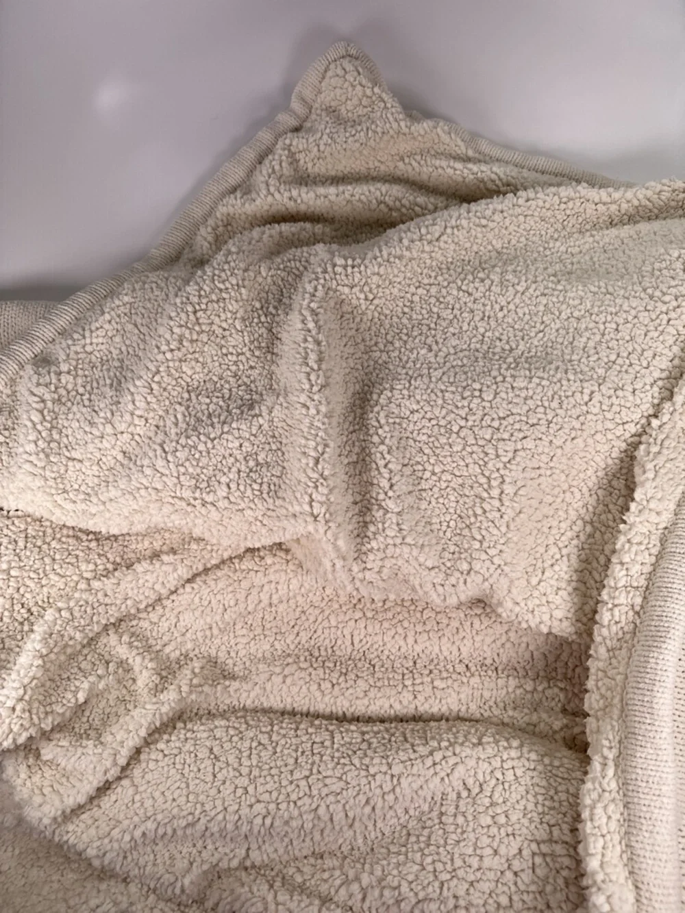 POTTERY BARN Chunky Knit Sherpa Backed Blanket Ivory Cream Queen 90x96